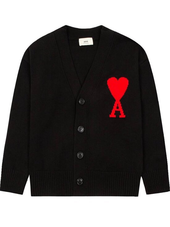 Ami Other - AMI Paris Black Red Heart A Logo V-Neck Cardigan1. AMI Paris Black Red Heart